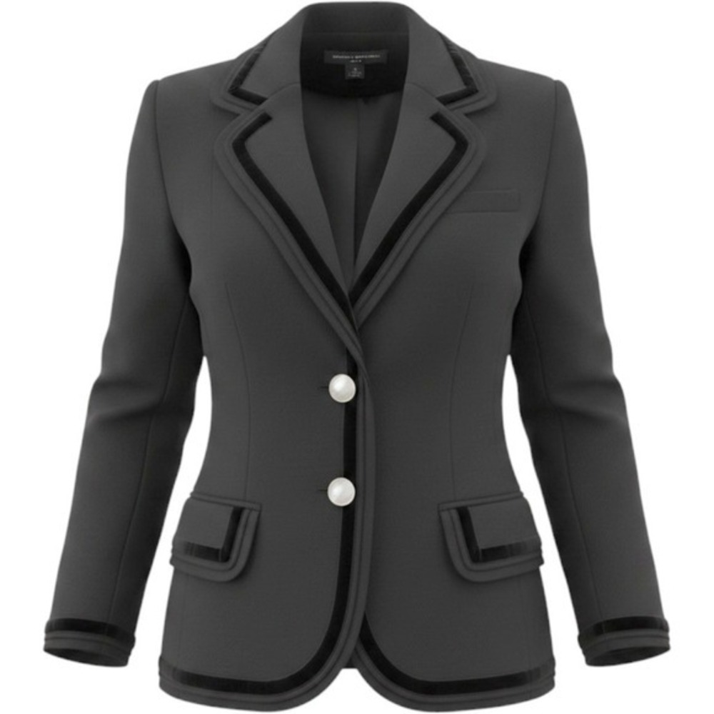 Banana Republic Black Wool Blend Blazer Velvet Trim Silver Buttons Size 4